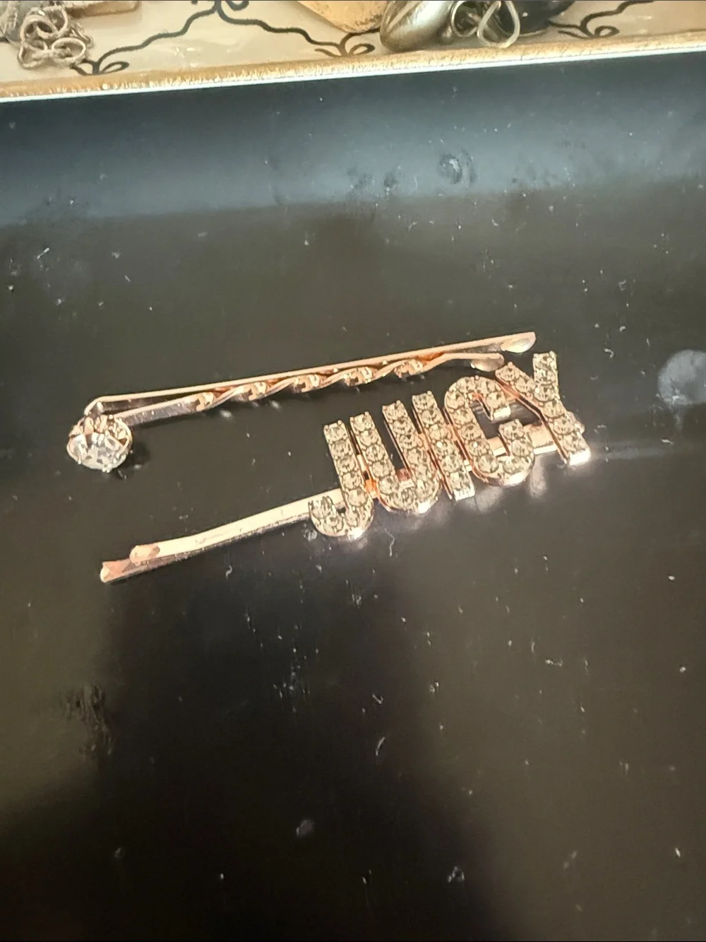 Juicy Couture Gold-Tone Crystal 'JUICY' Hair Pin Set